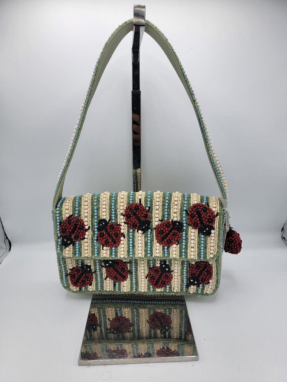 T.J.Maxx Beaded Ladybug Shoulder Bag in Red, Green, Cream